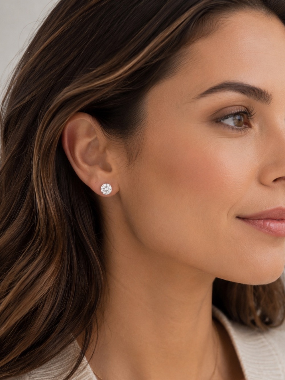 Primrose Sterling Silver Round Cubic Zirconia Stud Earrings New